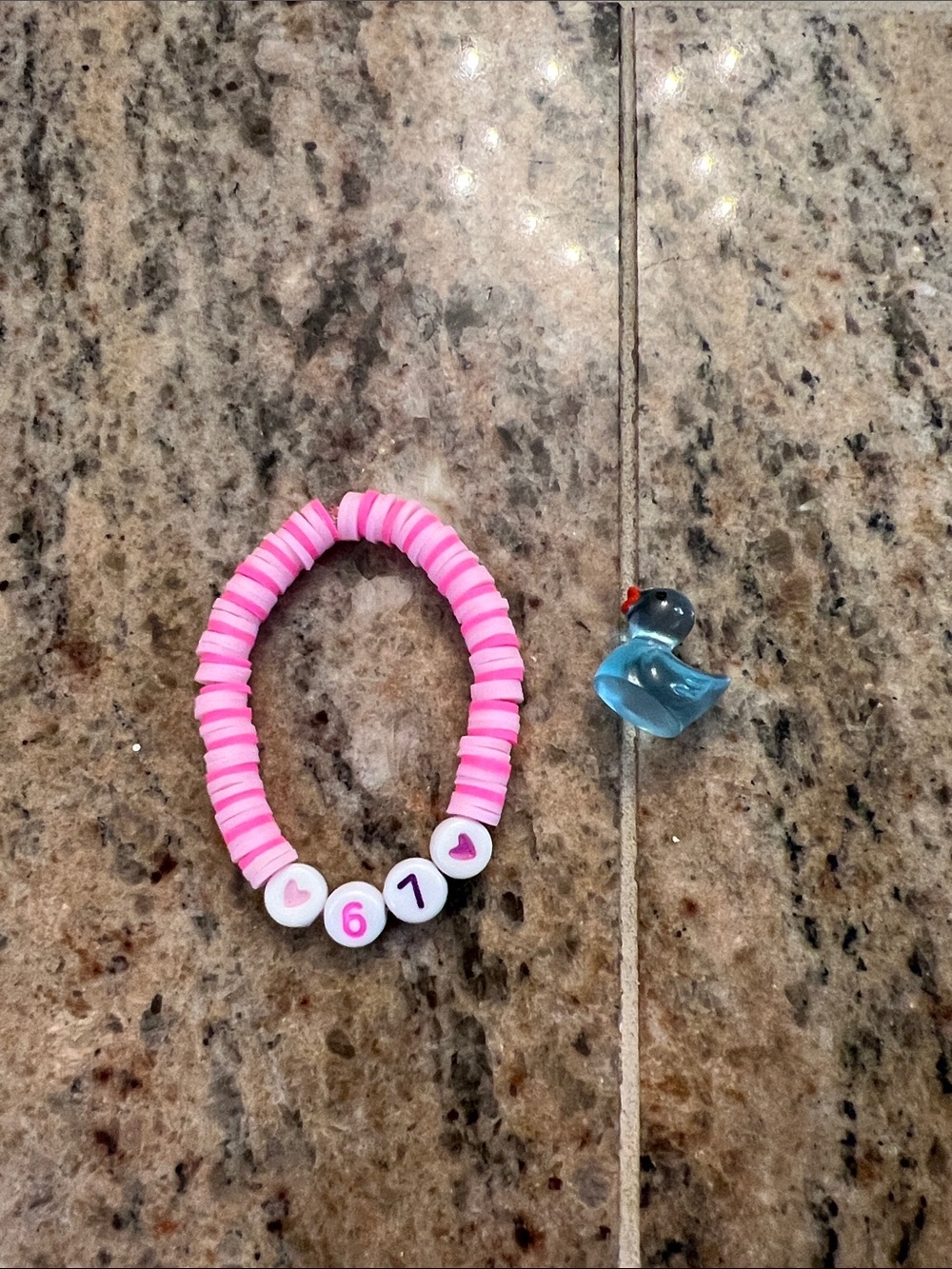 Pink Number Bead Stretch Bracelet for Kids - 67 Charm